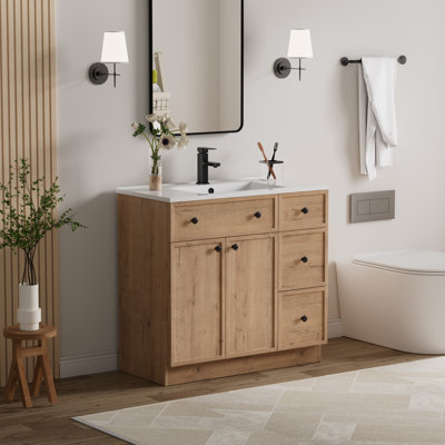 Jadaya 36 Inch Single Sink Bathroom Vanity Set With Resin Sink Top, Assembly Required