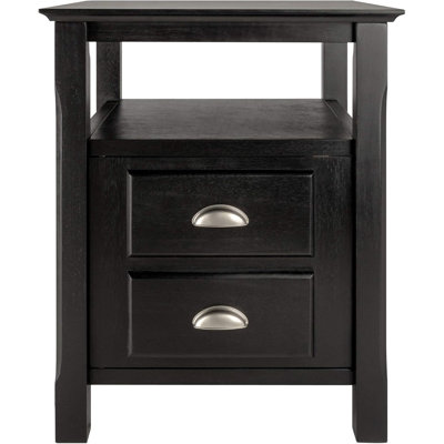 Stylish Black Timber Accent Table Nightstand with Storage and Open Shelf