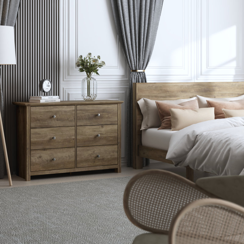 Commode double Tevrat à 6 tiroirs, Chêne noueux