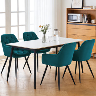 Velvet Dining Chair with Armrests and Wide Back (Set of 4)
