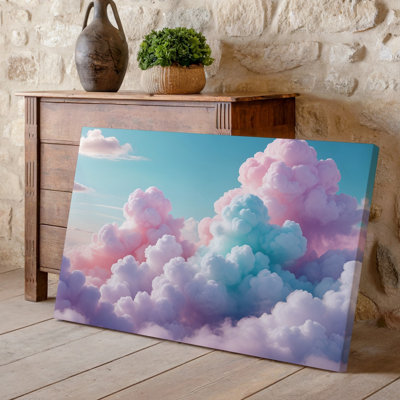 Toile «A Dreamy Sky» remplie de moelleux nuages qui s'écoulent dans un art mural doux aux teintes pastel de lavande rose et de bleu clair créant un art mural sur toile