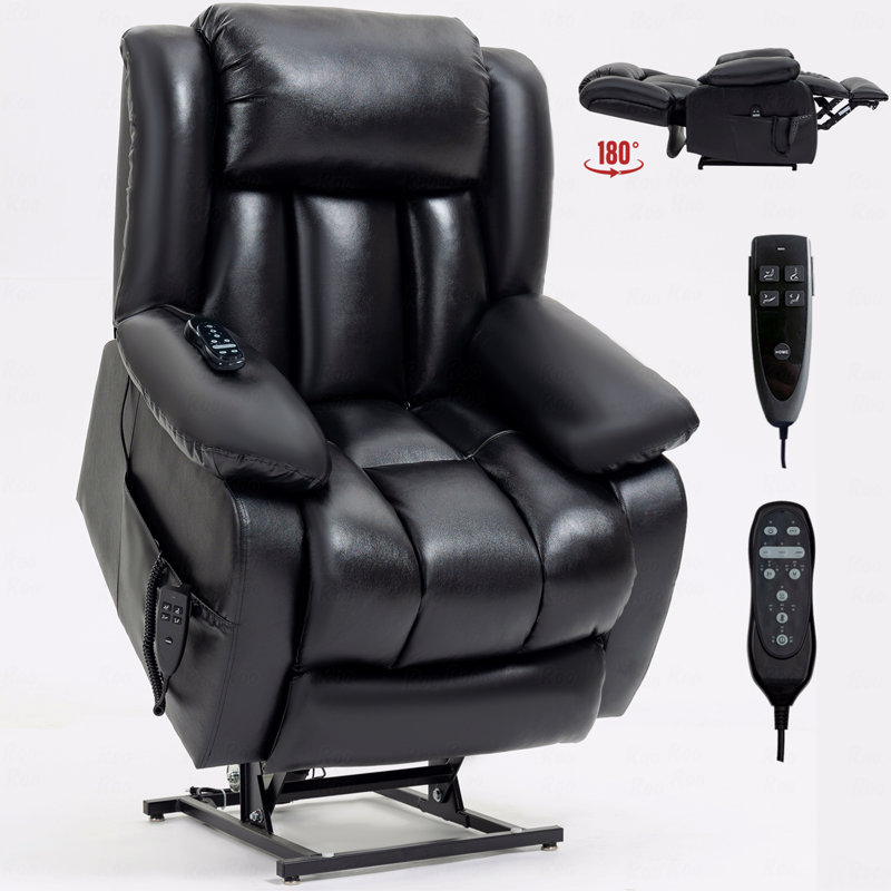 Fauteuil inclinable à deux moteurs avec fonction infinie en cuir véritable noir électrique avec fonction Power Lift, Noir