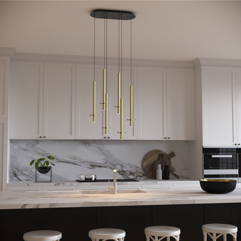 Luminaire suspendu géométrique 6 lumières Zakaryan, Laiton