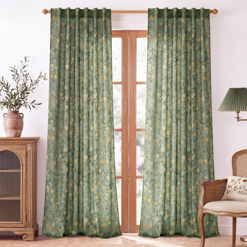 Rideaux à motifs floraux papillons vert sauge, 2 panneaux de 213 cm (84 pouces) pour salon et chambre à coucher