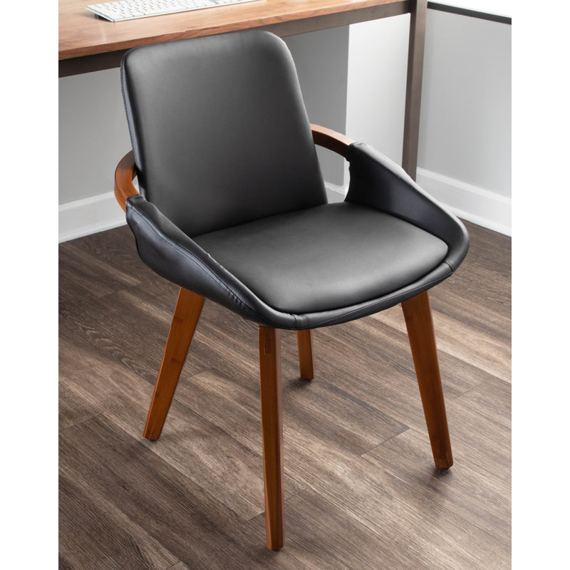 Whitacre 17'' H Faux Leather Upholstered Armchair, Black, Walnut