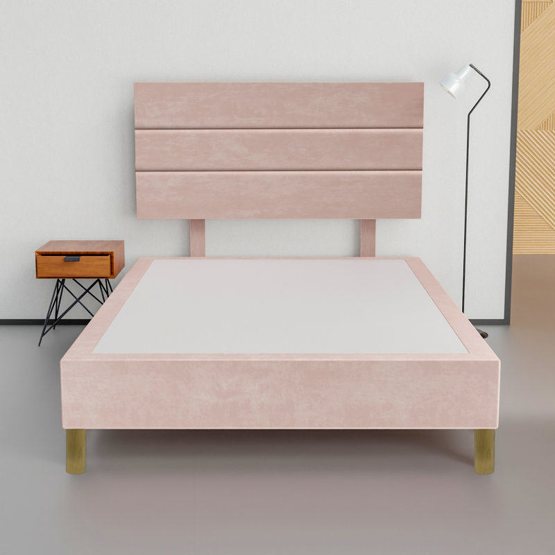Lit plateforme tapissier Alisiana, Rose clair, Très grand