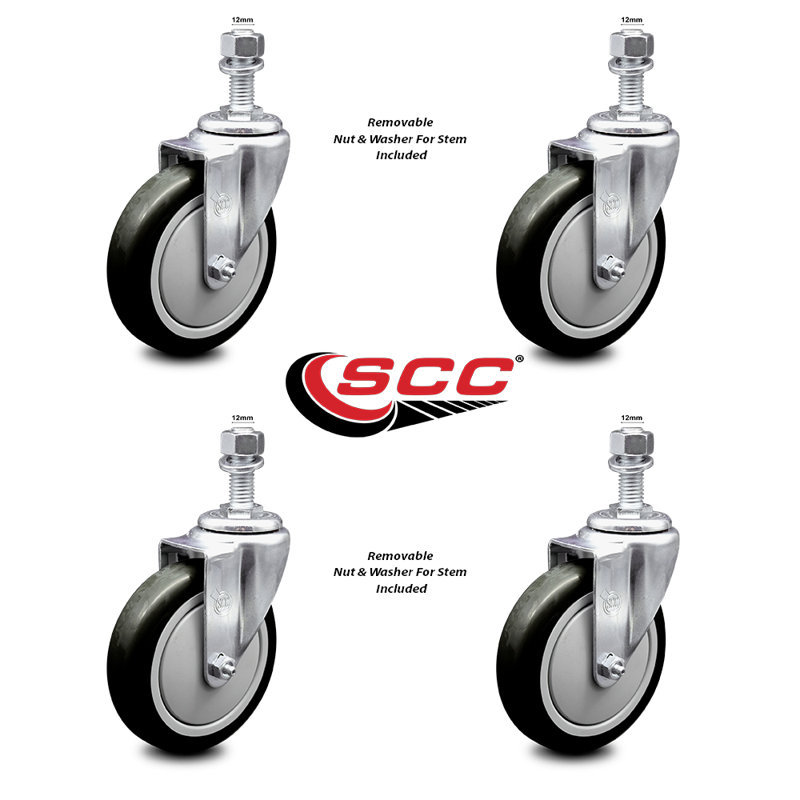 4 Inch_ Polyurethane Wheel Swivel 12mm Threaded Stem Caster Set SCC