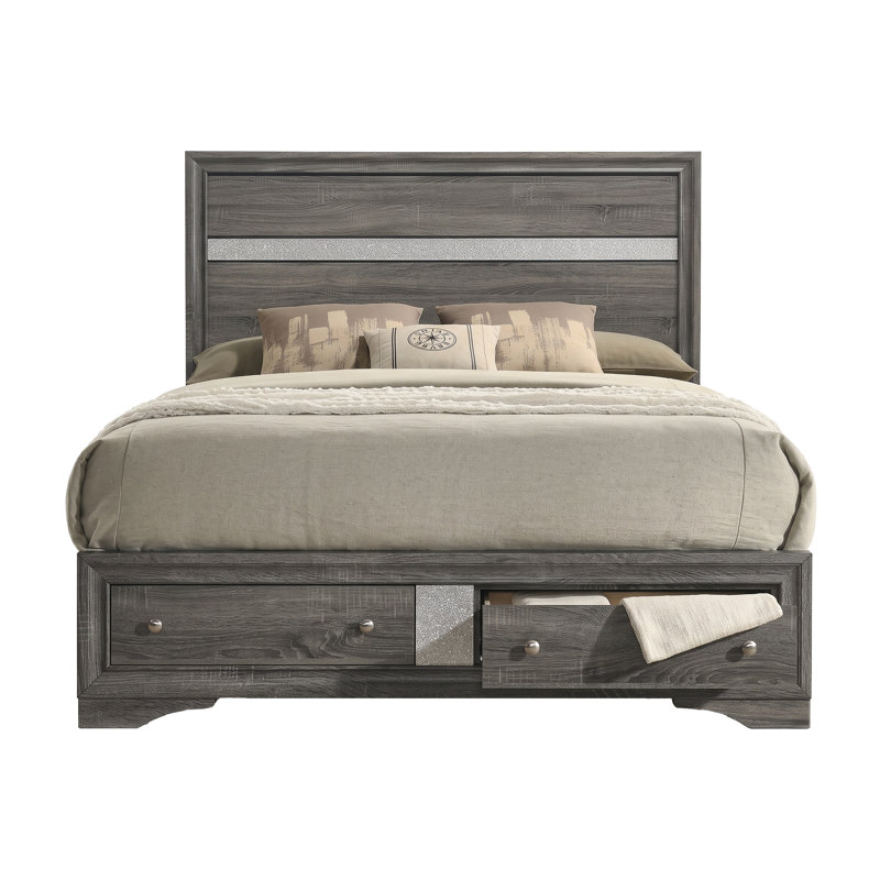 Minns Full 2PC - gris, Gris, Deux articles : lit, table de chevet, Double