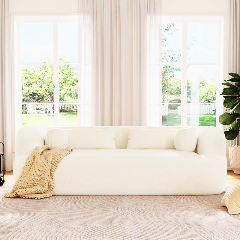 Canapé nuage en chenille désossé courbé sans assemblage avec mousse haute densité et coussins décoratifs, canapé rembourré à trois places de luxe pour appartement et salon