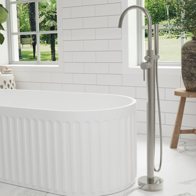 Single Handle Floor Mounted Freestanding Tub Filler with Hand Shower
