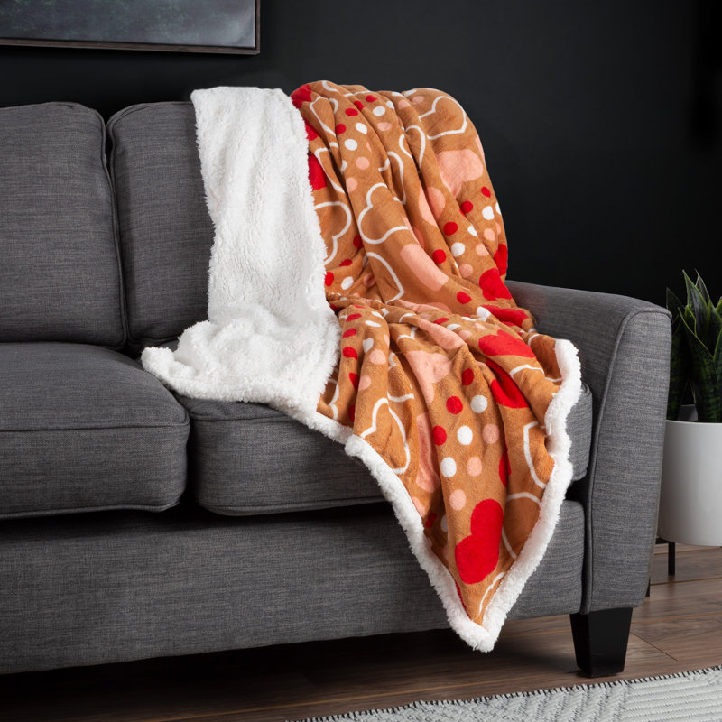 Couverture réversible en molleton réversible de 50 po x 60 po lavable à la machine avec cœurs - douillette douillette pour canapé, fauteuil ou lit par Lavish Home