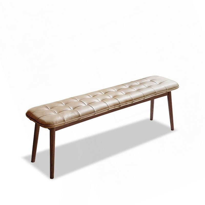 Soild Wood For Dining Bench Table Bench With Leather Cushion, Khaki