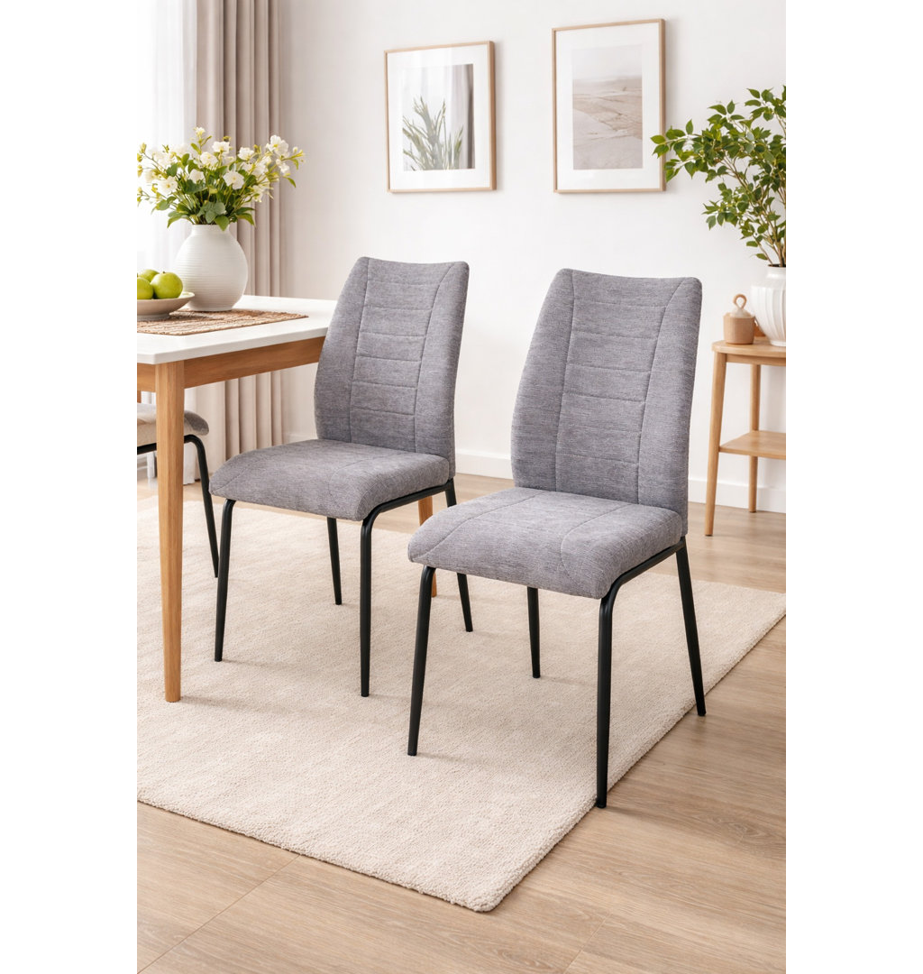 Set Of 2 Anna Upholstered Dining Chairs Black Legs,Light Brown Fabric