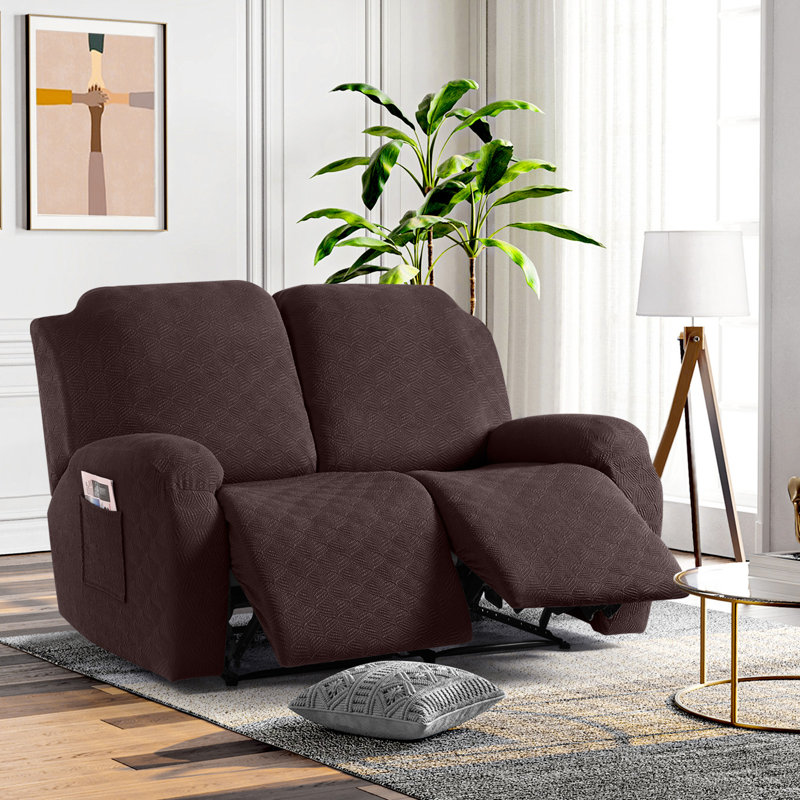 Housse pour fauteuil inclinable extensible 2 places Wald, Housse pour causeuse inclinable, Mélange de polyester café / coton