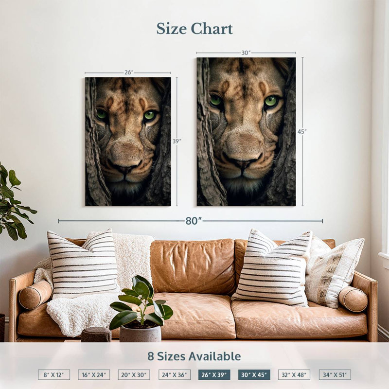 Brampt Hiding Lioness, 39" H x 26" W