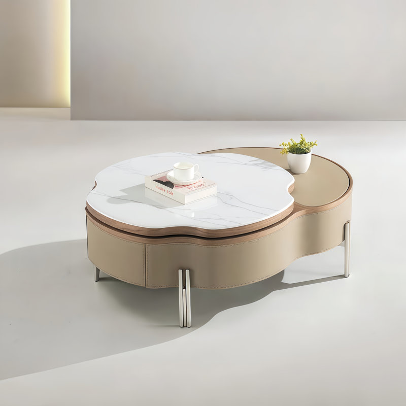 Table basse 64 "entièrement assemblée avec tiroir et base en acier inoxydable 