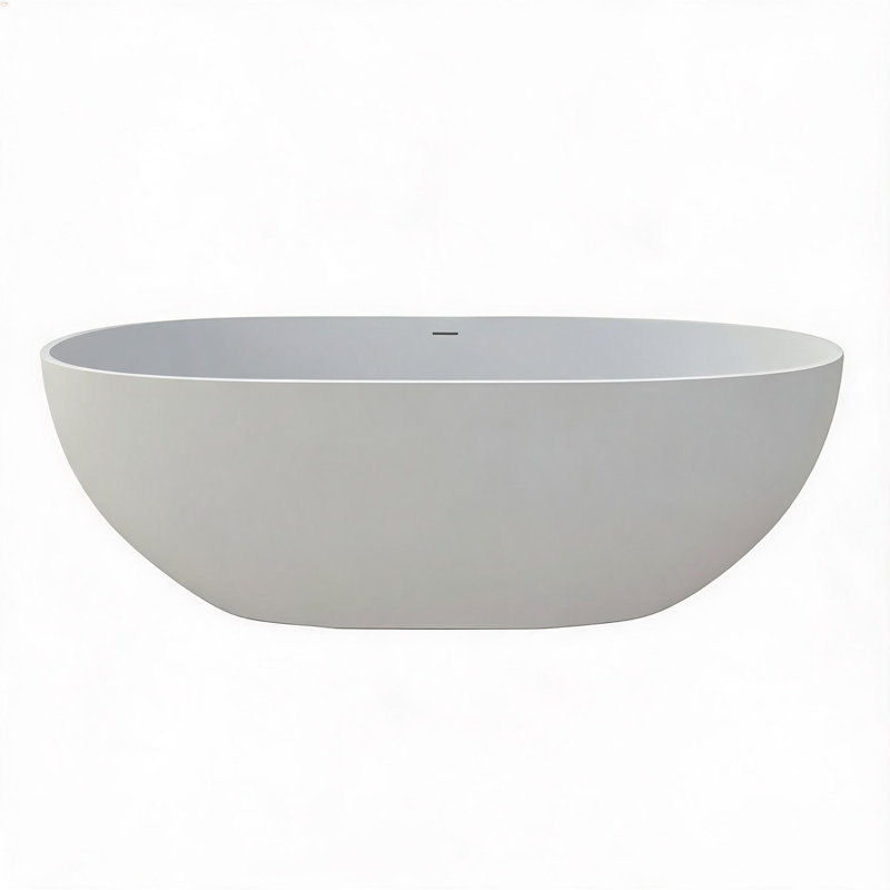 61 inch Matte White Solid Surface Deep Soaking Bathtub with Slip Resistant Contour