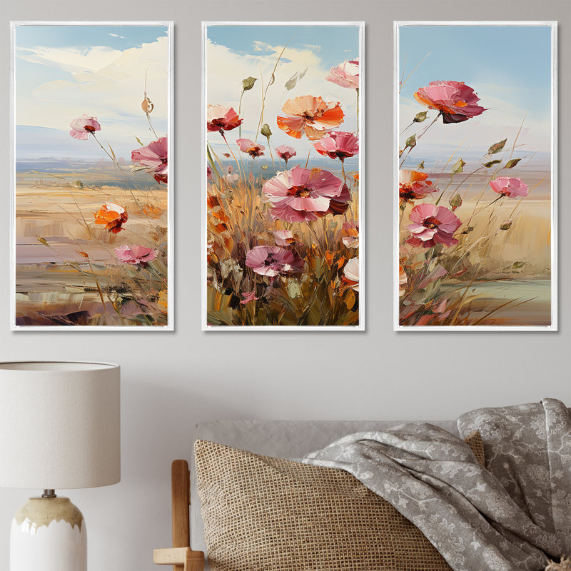 Mauve œillets, charme de campagne I - ensemble d'art sur toile, Cadre flottant blanc, H 40 po x l 60 po x P 1 po