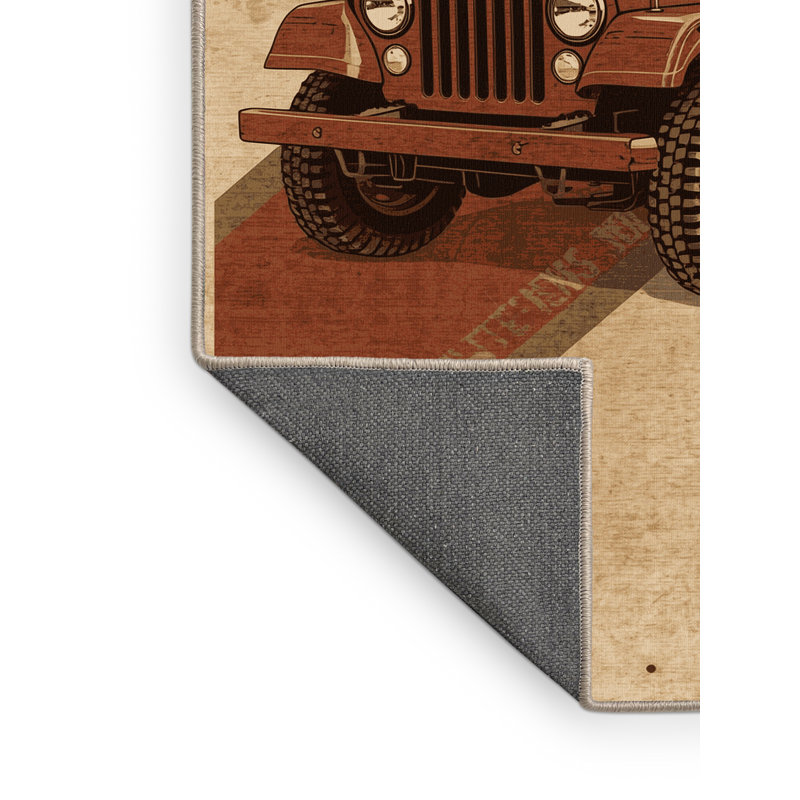 Tapis moelleux moelleux et classique à l'aspect rétro de style militaire Jeep - beige, 6 x 9
