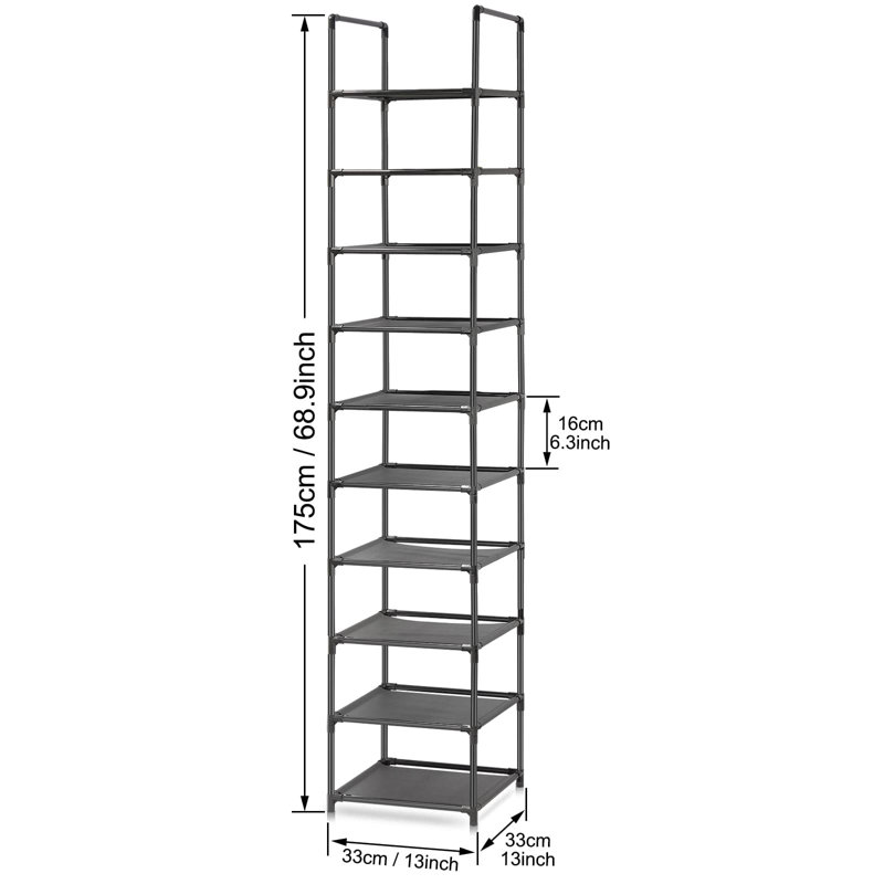 10 Pair Shoe Rack, Black