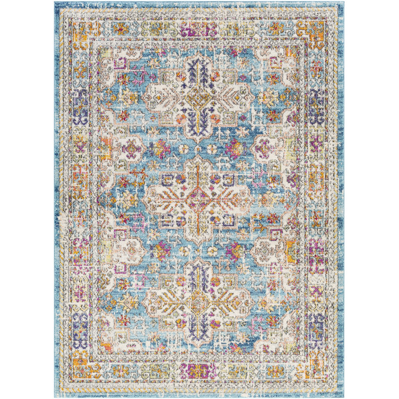 Tapis oriental gris moyen / blanc Wymore, Rectangle 5 pi 3 po x 7 pi 3 po