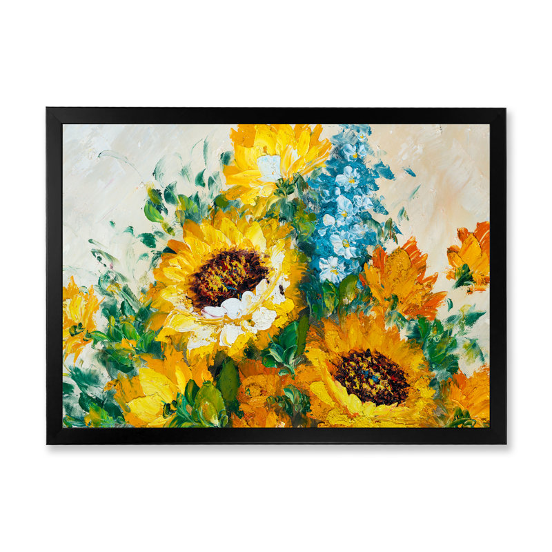 «Bouquet of Blossoming Yellow Flowers», reproduction sur toile, H 8 po x l 12 po x P 1 po, Cadre noir