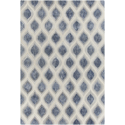 Clara Patterned Contemporary Blue/Cream Area Rug