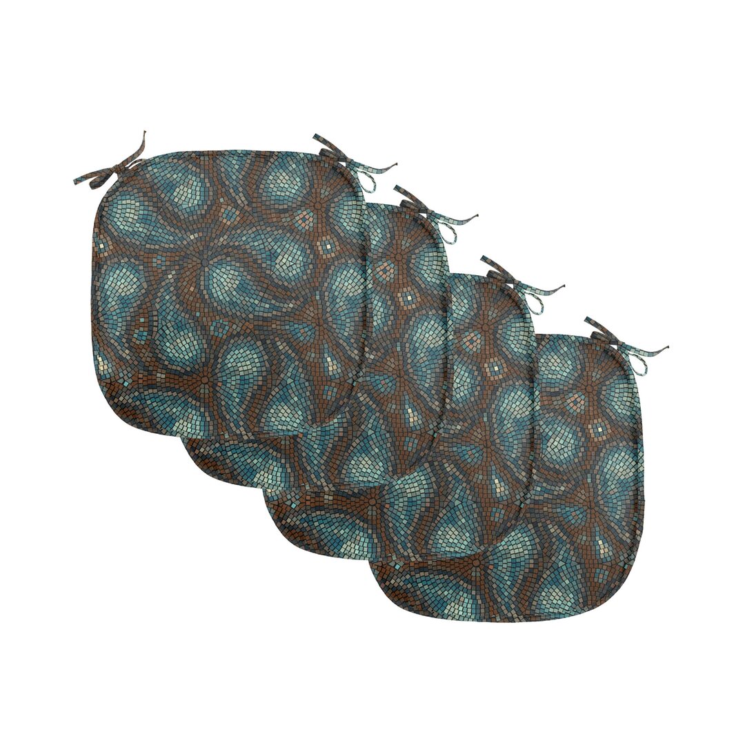 Kissen mit Riemen für Küchensitze, Moderne Teardrop Formen, Paisley, Braun Blau und Dunkelblau