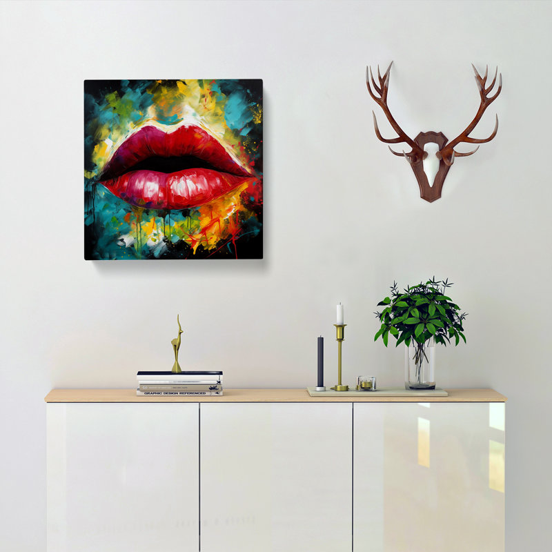 Lips Abstract Expressionism No.1 - Wrapped Canvas, 35cm H x 35cm W