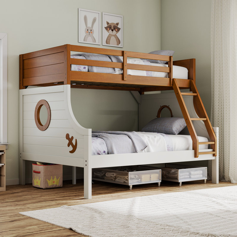 Evie Twin Over Full Bunk Bed with Angled Ladder, Brown