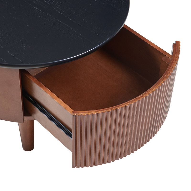 Table basse vintage rétro avec design cannelé et tiroir pratique, parfaite pour les espaces de vie élégants et fonctionnels.