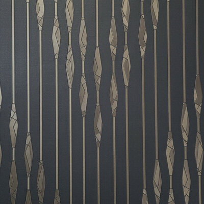 Rouleaux de papier peint métallique bronze noir à motif de chevrons Jestine