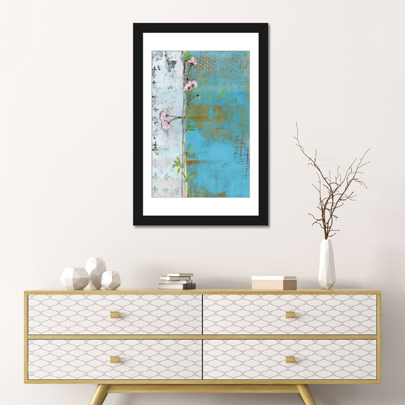 «Willow Bloom II», impression sur toile, H 24 po x l 16 po x P 1 po, Papier d'art encadré noir, Blanc