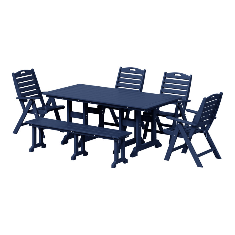 Laguna 6-Piece Dining Set With Bench, Navy Blue