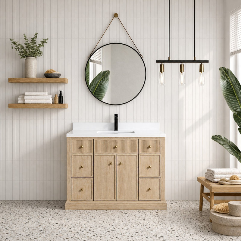 Meuble-lavabo simple 42 po avec plateau en pierre reconstituée Redondo