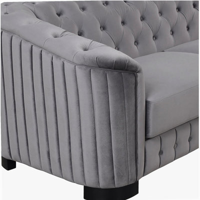 Canapé 82,4 po style Mid-Century moderne avec pieds en bois d'hévéa, canapé rembourré en velours, avec coussin épais amovible, canapé 3 places, gris