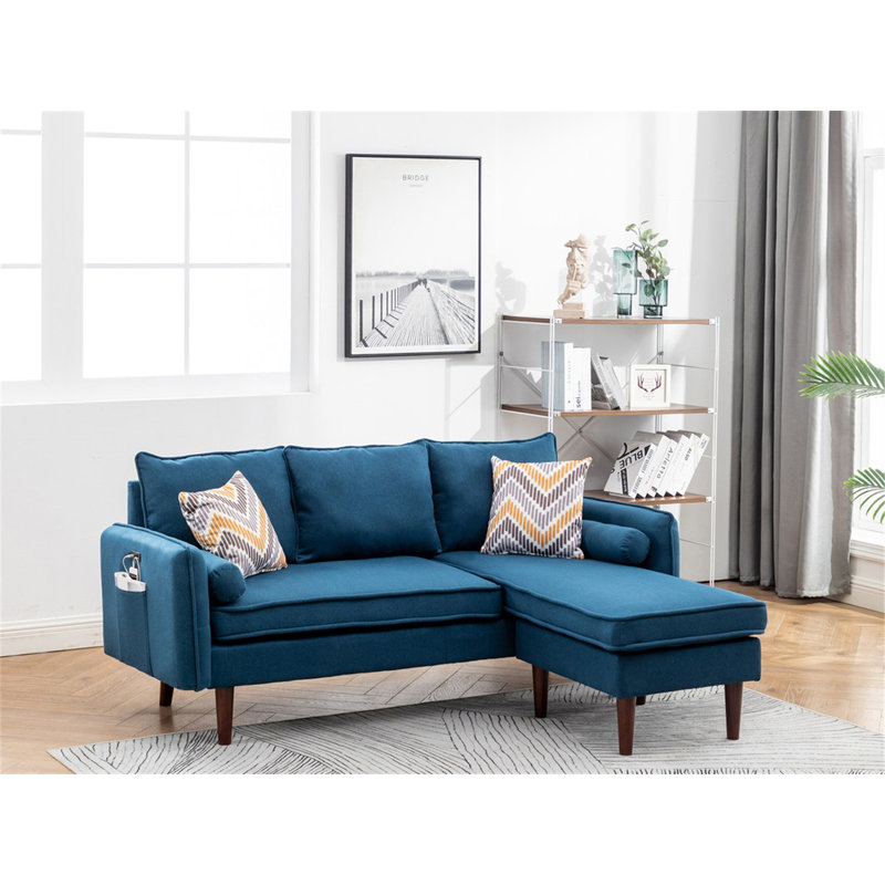 Gouvernour L Shaped Sectional Sofa Chaise with USB Charger & Pillows, Left Hand Facing, Polyester, Gray Polyester