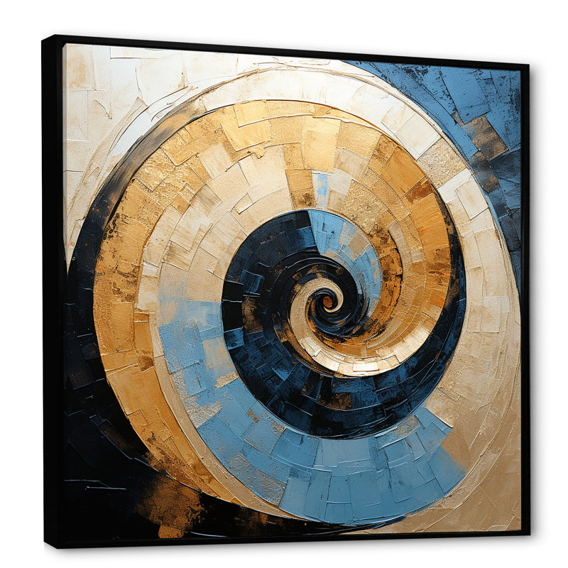 Minimalisme doré, spirales de poterie I - impression, H 30 po x l 30 po x P 1 po, Cadre flottant noir