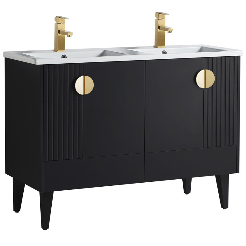 Ensemble de meuble-lavabo double 47 po Saimah, Laiton satiné, Noir