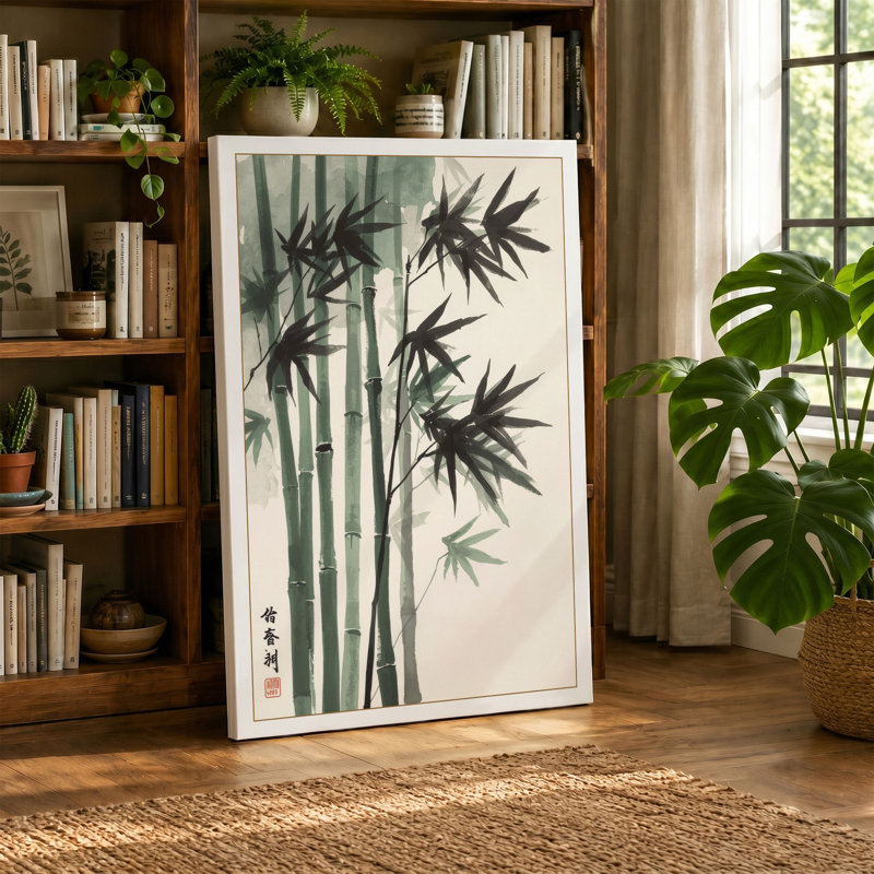 Bamboo in Ink Japandi - Wrapped Canvas, Sage Border, 30x20 - 76.2 x 50.8 cm