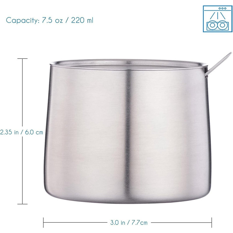 Stainless Steel Sugar Bowl And Creamer Set, With Spoon And Anti-Drip Spout, Stackable Design, Brushed Silver