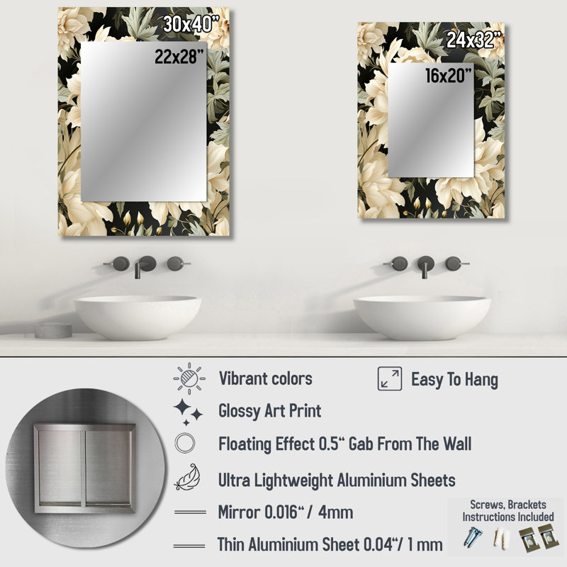 Motif victorien Keyes Ethereal Rococo Flourish - miroir mural floral, 40 po x 30 po