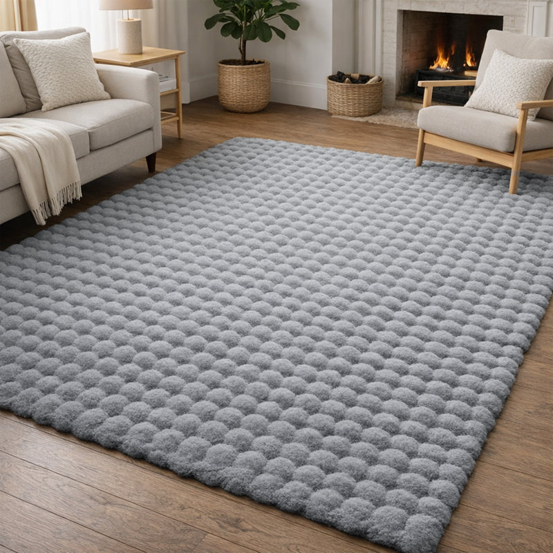 Modern Bubble Textured Shag Area Rug, Rectangle 60 x 110 cm, Grey