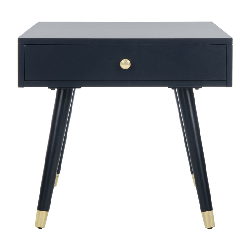 Table de bout en bois massif avec rangement Bryceon, Bleu marine