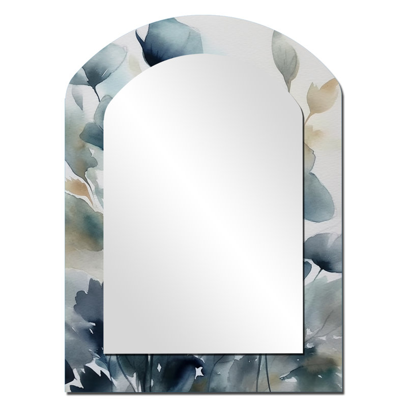 Miroir mural arqué sur métal Blue Leaf Foliage And Flowers III, 34 po x 25 po
