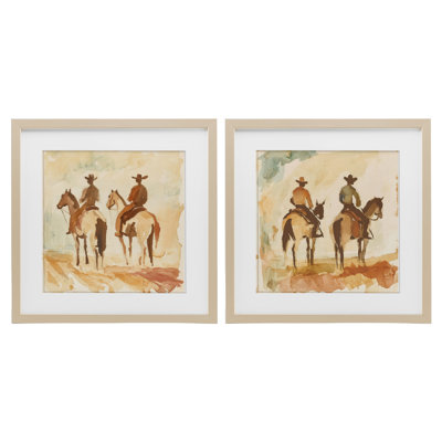 Western Watercolor Cowboy Pairs, ensemble de 2 reproductions encadrées sous verre, par Petal Prints Design
