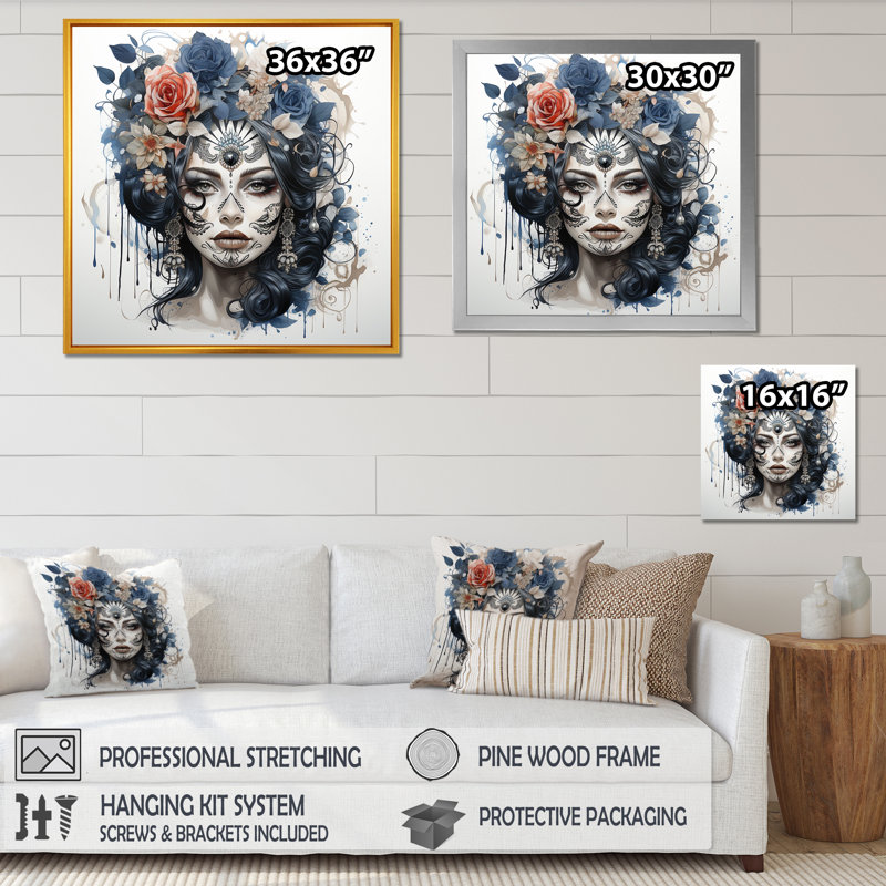 Jour des morts, Diva, aquarelle mexicaine III - art mural mexicain, Toile tendue, H 36 po x l 36 po x P 1,5 po