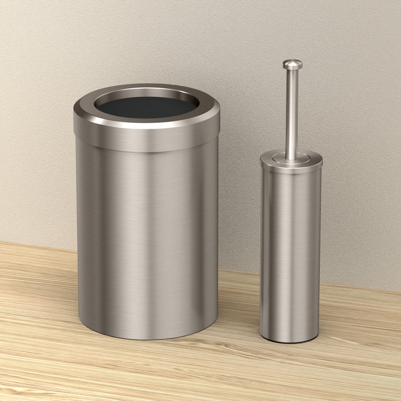Round Wastebasket/Toilet Brush Holder Bundle, Satin Nickel