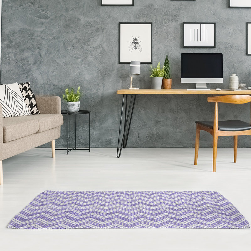 Tapis mauve/gris à chevrons à main inversé, Rectangle 5 pi x 7 pi