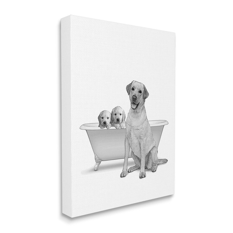 «Dog Family Bathroom Animals», impression sur toile, H 20 po x l 16 po x P 1,5 po